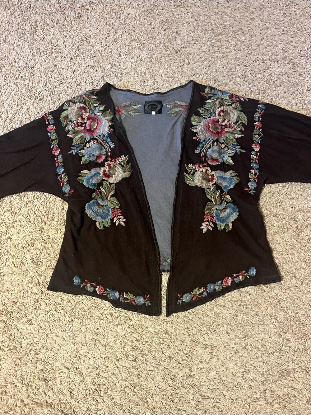 Embroidered Floral Open Cardigan Sweater